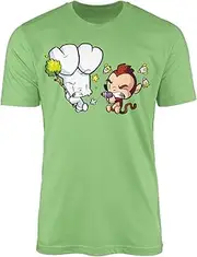 [Erkic] Bunny Vs Monkey T-Shirt Top Tee Funny Cartoon Children Kid Book Story Comic Peaceful Night Time Picnic Robot Rocket Custard Balloon Dragon Gift Present