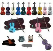 New Student Violin,Case,Bow,Strings,Bridge,Rosin,Tuner,Music Sheet Bag 4/4-1/16