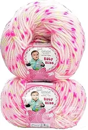 Ganga 100% Acrylic Wool Pink Flower (12 pc) Baby Soft 4 ply Wool Ball Hand Knitting Wool/Art Craft Soft Fingering Crochet Hook Yarn, Needle Knitting Yarn Thread dye. with Needle. O