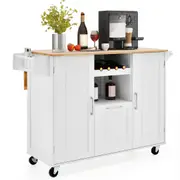 Costway Wood Kitchen Island Trolley Drop-leaf Tabletop Mobile Buffet Sideboard w/Rack/Spice Rack White