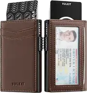 [VULKIT] Men's Wallet with ID Window Premium Leather Wallets RFID Blocking Minimalist Wallet Pop Up Card Holder Magnetic Closure