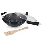 NEW Ken Hom Non Stick Carbon Steel Induction Wok 31cm, 4 Piece Set,FREE POSTAGE