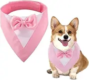aoozleny Dogs Tuxedo Formal Cats Wedding Bandana Dog Collar with Bow Tie Cat Birthday Costume Valentines Outfit Pet (Pink, M)