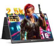 16" Portable Gaming Monitor 2.5K 144Hz, 2560x1600 100% sRGB USB C HDMI Travel Mo