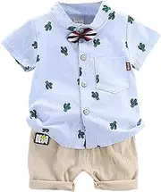 [Generic] 3 Month Pants Boys Infant Clothes SetSolid Color ShortsClothes Set Home Baby Outfit Light Blue