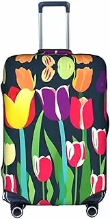 [Pvinnk] Colorful Tulips Print Protective Luggage Cover Elastic Washable Suitcase Protector Travel Gear Protector, White, X-Large