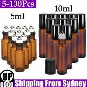 5-100PCS 5/10ml Roller Bottles Amber Glass Perfume Essential Oil Roll On Ball AU