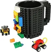 Lumsburry Build-on Brick Coffee Mug, Funny DIY Novelty Cup with Building Blocks Creative Present for Kids Men Women Xmas Birthday (Cool Black)