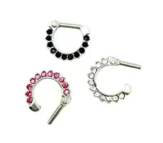 Septum Clicker Prong Set Clear,Pink ,Black Jewel Nose Ring 14 gauge 8mm 5/16