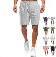 [Generic] Zeanaturals Casual Men's Casual Linen Shorts, Linen Casual Elastic Waist Drawstring Lightweight Slim-Fit Shorts, Grey, Small