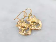Peridot Scrolling Gold Dragon Drop Earrings