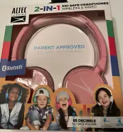 Altec Lansing 2-in-1 Blue tooth & Wired Kid-Safe Headphones Kid Safe Volume Pink