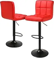 MoNiBloom Modern Bar Stools Set of 2 Square Back PU Leather Counter Height Adjustable Swivel Barstools with Footrest for Home Kitchen Dining Room Chairs, Red