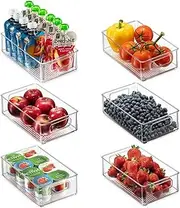 SMART PEPPER 6 Pack Fridge Organiser, Stackable Storage Containers, BPA-Free, Kitchen Storage & Organization, Clear Fridge Storage, for Food, Drinks, Vegetable