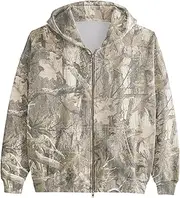 [MSBESYOR] Womens Mens Camo Zip Up Hoodie Maple Leaf Print Oversized Hooded Sweatshirt Fleece Long Sleeve Jacket