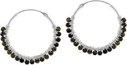 [Silvershake] 25MMx2MM Natural Gemstone Beads 925 Sterling Silver Boho 1 Inch Wire Wrapped O-Hoop Earrings Jewelry for Women