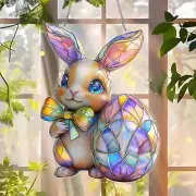 Colorful Bunny Easter Acrylic Suncatcher, Coquette Bunny Suncatcher Decor