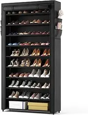 ROJASOP 10 Tier Shoe Rack with Covers,Large Capacity Stackable Tall Shoe Shelf Storage to 50-55 Pairs Shoes and Boots Sturdy Metal Free Standing Shoe Rack Organizer for Closet Entryway Garage