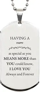 Unique Engraved Silver Dog Tag for Pappy - Always and Forever I Love You - Perfect Fathers Day or Birthday Gift, Silver Plated Zinc, Cubic Zirconia