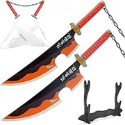 Zisu Demon Slayer Sword, 31 Inches, Two Tengen Blades Included, Hashira Pillars & Uzui Katana for Cosplay, Anime Weapon With Original Texture (Orange-Tengen)