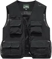 [QtthZZr] Men's Vest Multi-Pocket Quick Dry Gilet Sleeveless Fishing Travel Vest Mesh Breathable Jacket Loose Casual Waistcoat