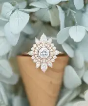 Flower Cluster Vintage Style Combination Of Round & Pear Cut Moissanite Ring