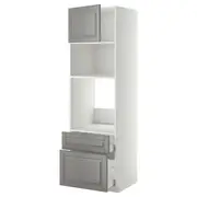 METOD / MAXIMERA high cab f oven/micro w dr/2 drwrs, white/Bodbyn grey, 60x60x200 cm
