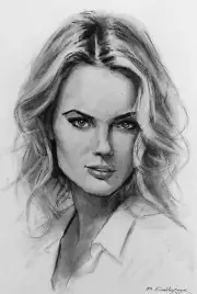 Charcoal drawing of a portrait sexy girl. Minimalist monochrome sketch art.
