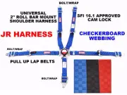 JR HARNESS 2" SFI 16.1 PULL UP LAP BELT CAM LOCK BLUE CHECKERBOARD FINISH LINE