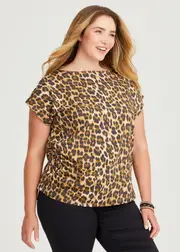 [Virtuelle] Taking Shape Cotton Drape Waist Top Size 10 in Print - Plus Size Women's Clothing Print