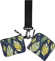 [Amooorous] Yellow-green Irregular Design Leaves Dual Wristlet Wallets for Women Compact Size Wristlet Wallet Key Holder with Zipper Pocket for Work Travel 2 Packs, Yellow-Green Irregular Design Leaves, One