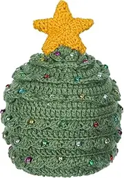[Whaline] Christmas Winter Hat Xmas Tree Knitted Crochet Beanie with Star Rhinestones Holiday Costume Cap for Adults Women Men