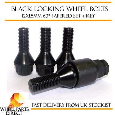 Black Locking Wheel Bolts 12x1.5 Nuts for Renault Grand Scenic [Mk2] 03-09
