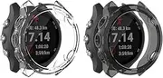 HEYUS [2 Pack] Case Compatible for Garmin Forerunner 245 Bumper Protective Slim Cover for Garmin Forerunner 245 Music Black+Clear