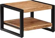 vidaXL Solid Acacia Wood Coffee Table with Powder-Coated Iron Frame, Rustic, Handmade with Compartment Storage, Brown, 60x60x40 cm