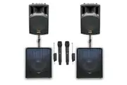 E-Lektron Quadix Q308 3800W Active & Subwoofer Vocal Speakers Sound System with linkable UHF Mics and Poles