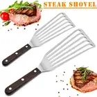 Stainless Steel Fish Spatula Turner Wood Handle Fish Spatula Slotted Turn Tool