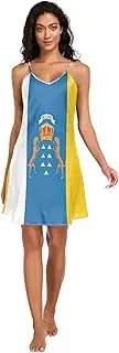 [RPLIFE] Canary Islands Flag Spanish Archipelago Women's Satin Slip Dress, Spaghetti Strap Nightgown