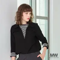 在飛比找momo購物網優惠-【MAGIQUE WARDROBE】假兩件式荷葉拼接條紋襯衫