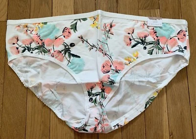 Plus Sz 22/24 Lane Bryant Cacique Hipster Cotton Panty White Pink Peach Flower