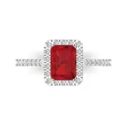 1.96Ct Emerald Cut Pink Tourmaline Solid Gold Engagement Promise Statement Ring