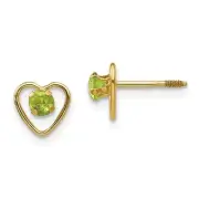 14K Yellow Gold Peridot Birthstone Heart Stud Earrings Madi K Children's Jewelry