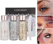 CHSEEO Holographic Body Face Glitter Set, 3 Pack Glitter Eyeshadow Waterproof Quick-Drying Liquid Sequins Women Girls for Music Festival Makeup, Shimmer Cosmetic for Body/Face/Hair/Nails/Lip #1
