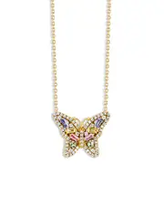 Suzanne Kalan 18K Yellow Gold Rainbow Sapphire & Diamond Butterfly Pendant Necklace, 16-18