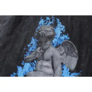 【K-2】藍色火焰 小天使 邱比特 翅膀 藍火 雕像 人像 水洗短袖上衣 個性短T TRAP 穿搭【A763】