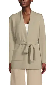 Lands' End Fine Gauge Milano Belted Long Line Cardigan Sweater in Champagne Heather at Nordstrom, Size Medium P