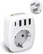 LENCENT Europe to AU/NZ Adapter, Australia Outlet Plug Adaptor with 4 USB Ports, USB C Charger Adaptor, 3 Pin AU Adapter Plug, Type I
