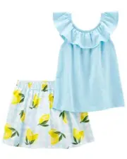 Last One - NWT - Retail $32 - 3T Carter's 2-Piece Flutter Top & Lemon Skort Set