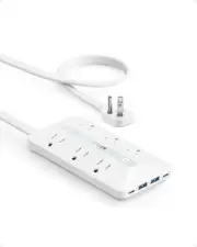 Anker Flat Plug Power Strip(300J), 20W USB C Strip, 10-in-1 5FT, White