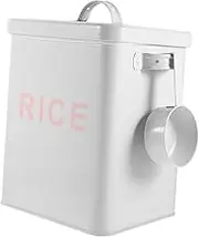 BEBEMOKO 1Pc Creative Rice Bucket Storage Box White Iron Rice Container for Home with Strong Sealing Lightweight and Space Saving Design